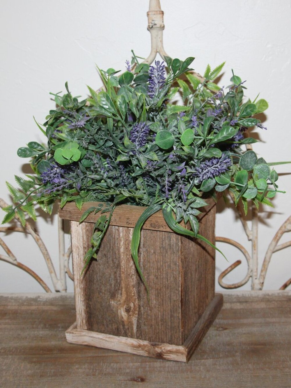 NEW French Country Farmhouse Rustic Box Planter with Lavender & Fern Arrangement